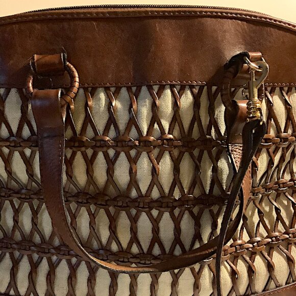 Talbots brown & cream leather and canvas bag - with detachable shoulder strap - Picture 9 of 15